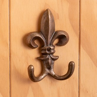 Fleur-de-lis double cast iron hook